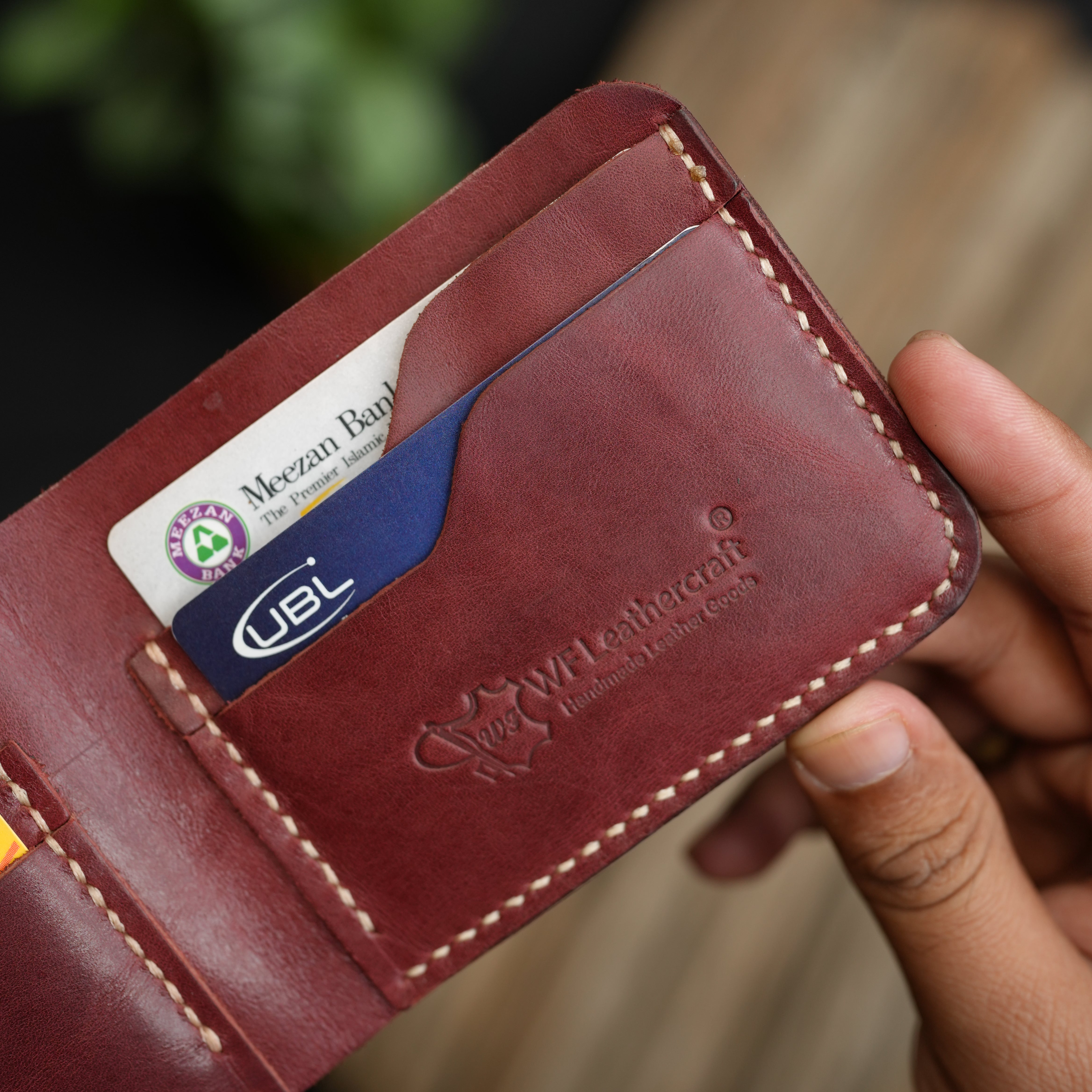 No.55 Bilfold Leather wallet Burgandy Color