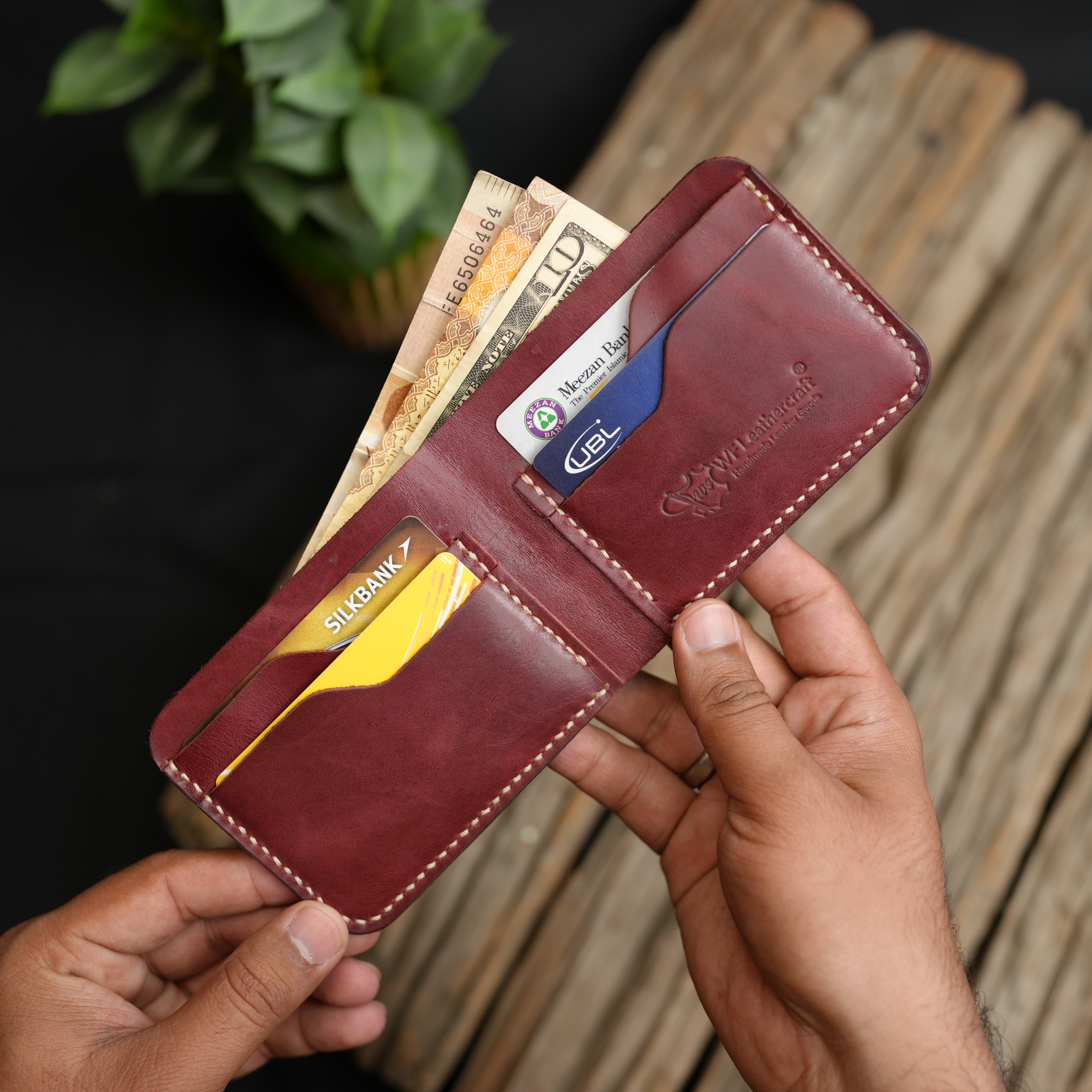 No.55 Bilfold Leather wallet Burgandy Color