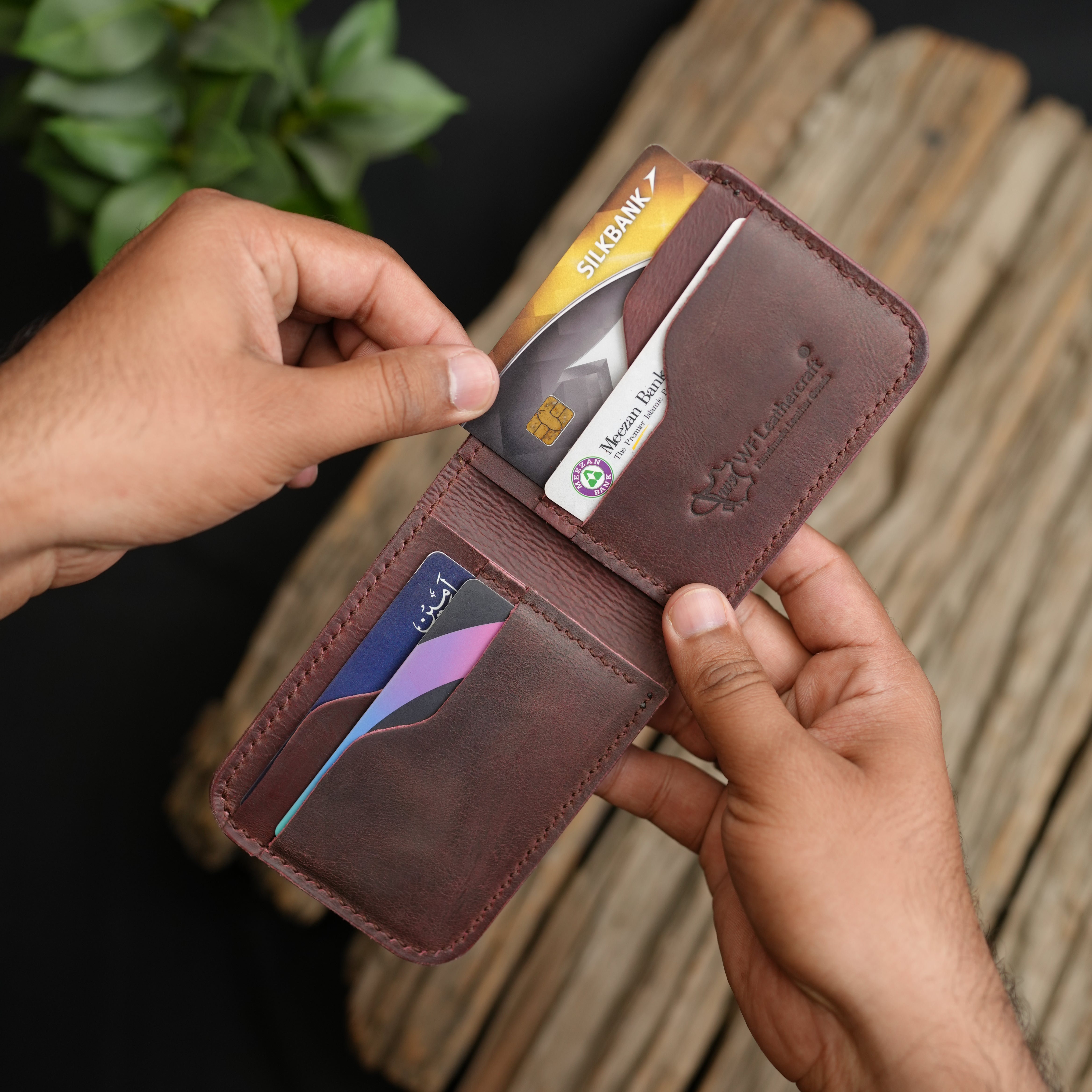 No. 55 claasic Leather Wallet Full Stitshing Bordo Color