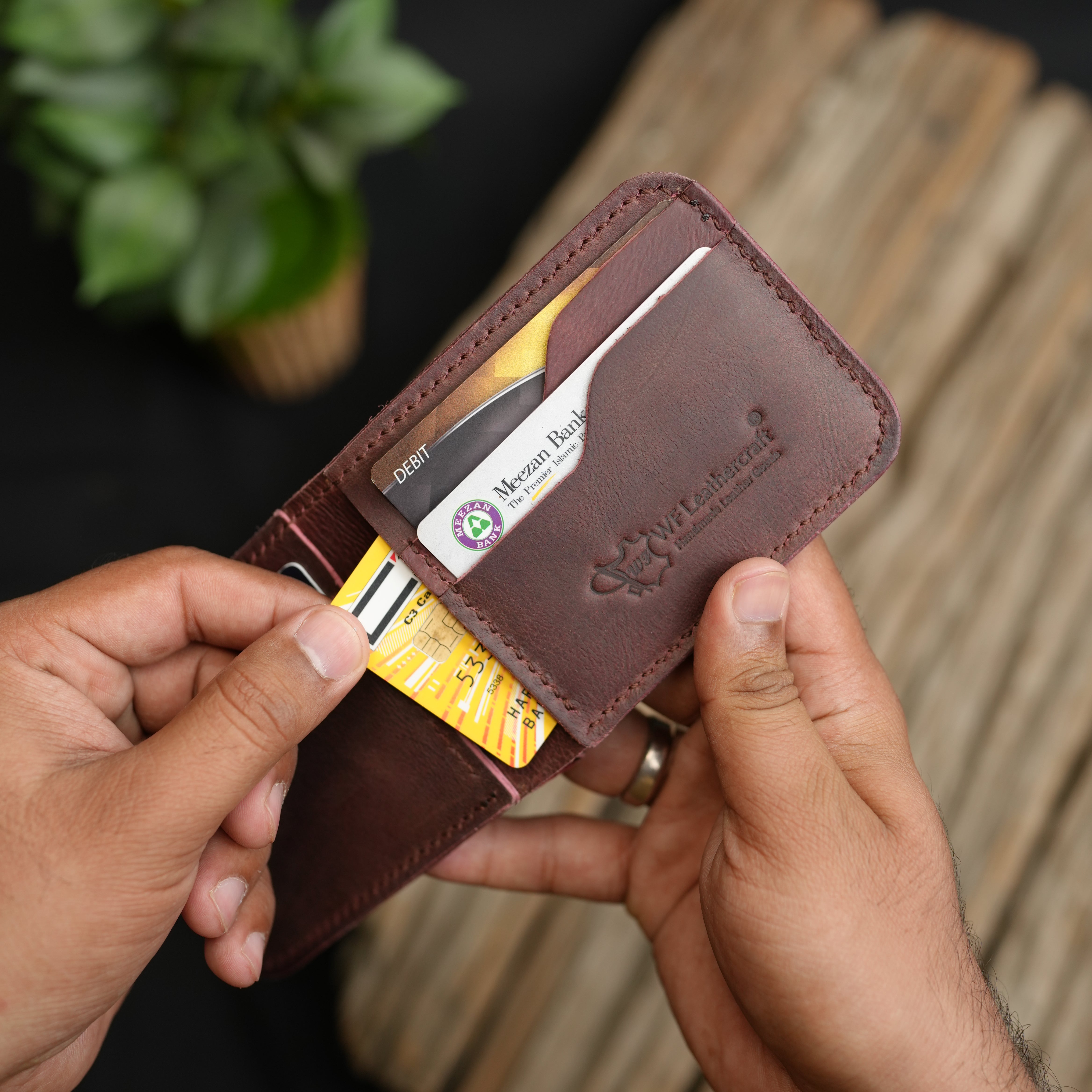 No. 55 claasic Leather Wallet Full Stitshing Bordo Color